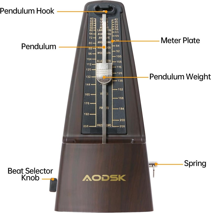 AODSK Mechanical Metronome, Brown - Universal Tempo Tool for Piano, Guitar, Violin, and Drums - Image 2